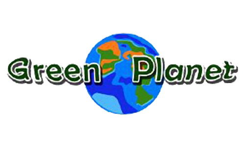 Green Planet logo with illustrated globe showing continents in blue, green, and orange colors
