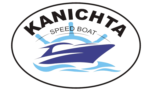Kanichta Speed Boat logo with blue speedboat illustration and water waves on white background