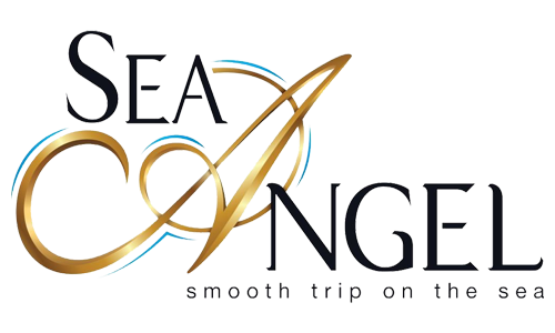 Sea Angel logo with sailing boat graphic and tagline 'smooth trip on the sea'