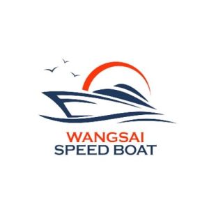 Wangsai Speed Boat logo featuring a stylized boat with red sun and navy blue wave design